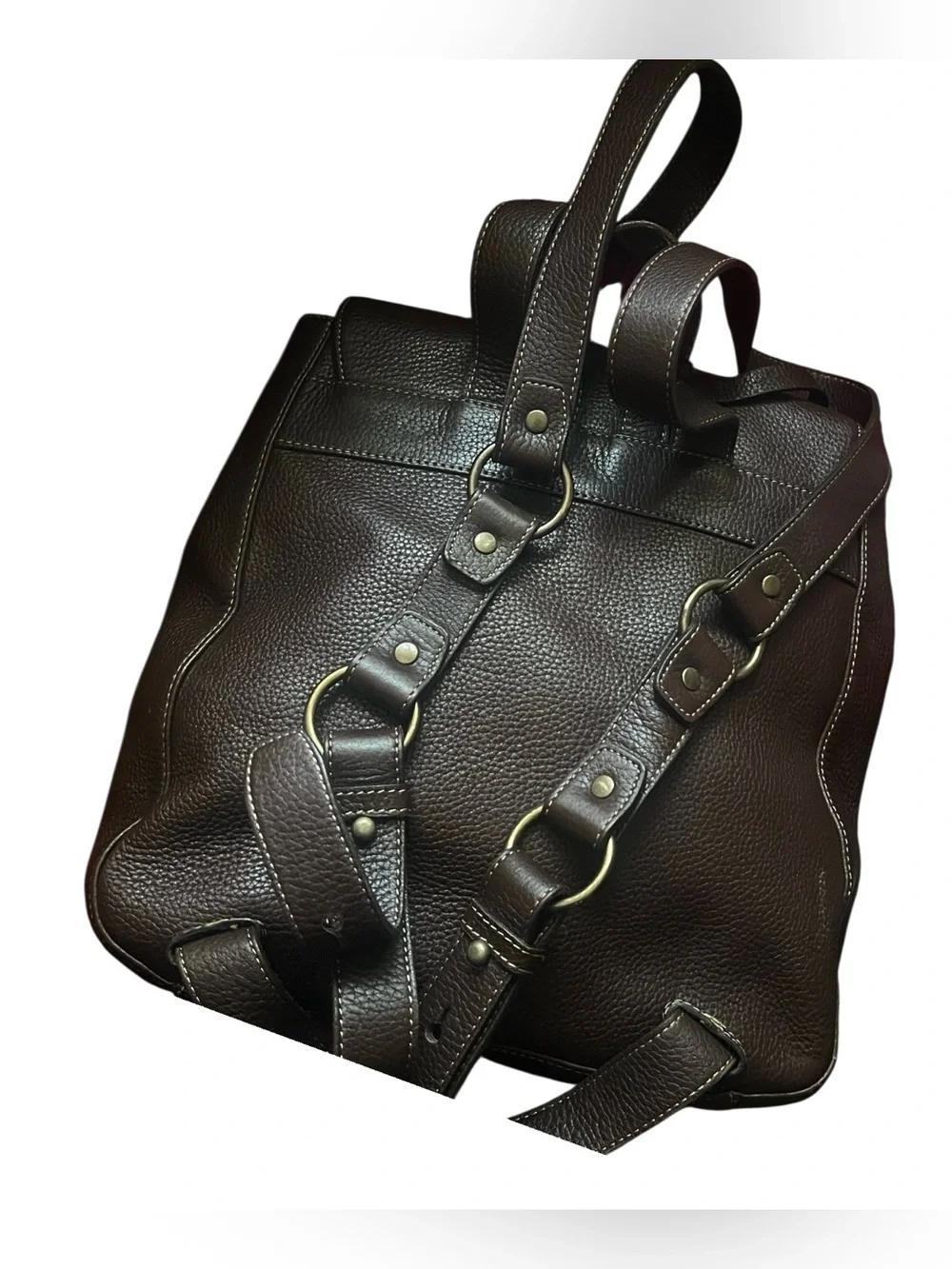 ANNE KLEIN Brown Pebbled Leather Back Pack.